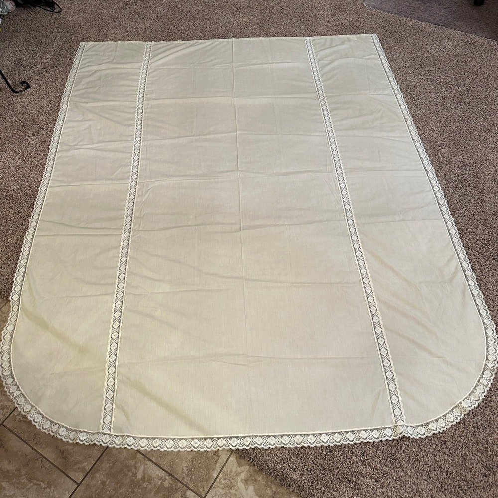 VTG Gloria Vanderbilt Atelier Martex Twin Top Sheet Lace Trim Cream‎ Ivory